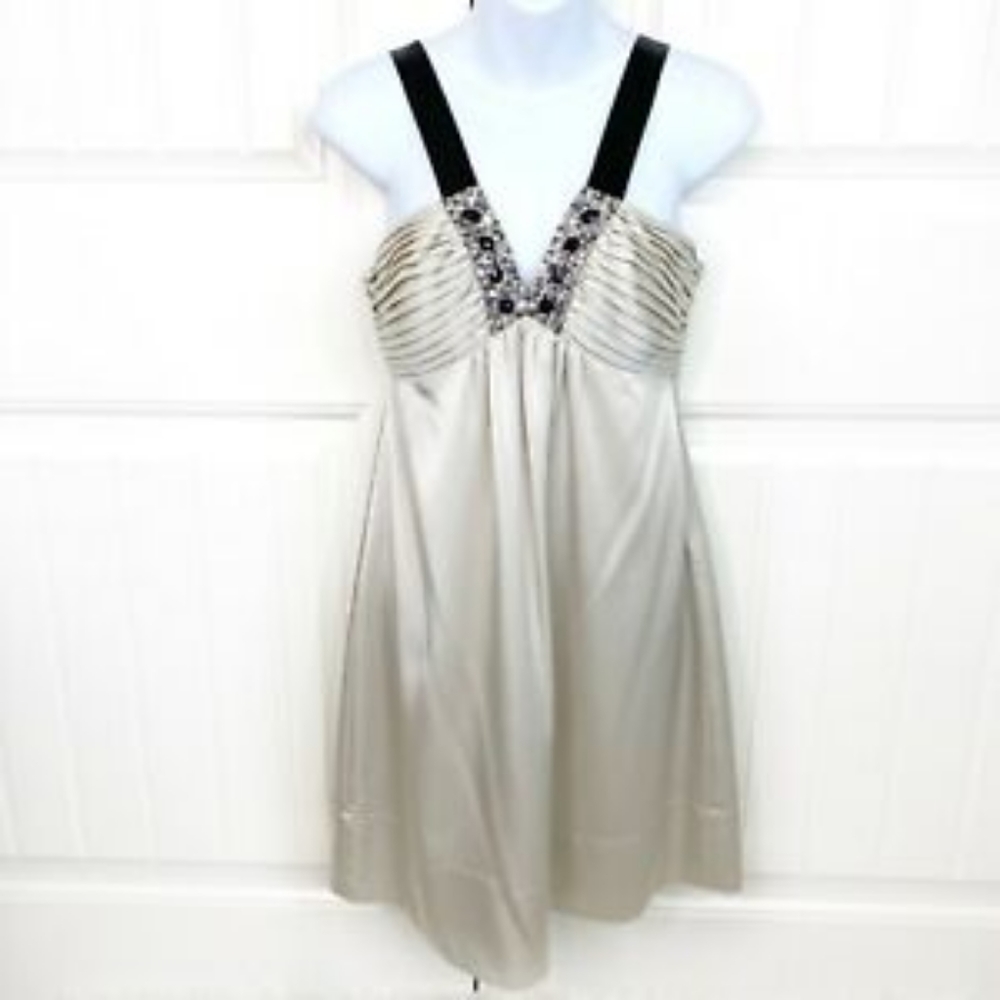 BCBGMaxazria Bejeweled V Neck Mini Dress